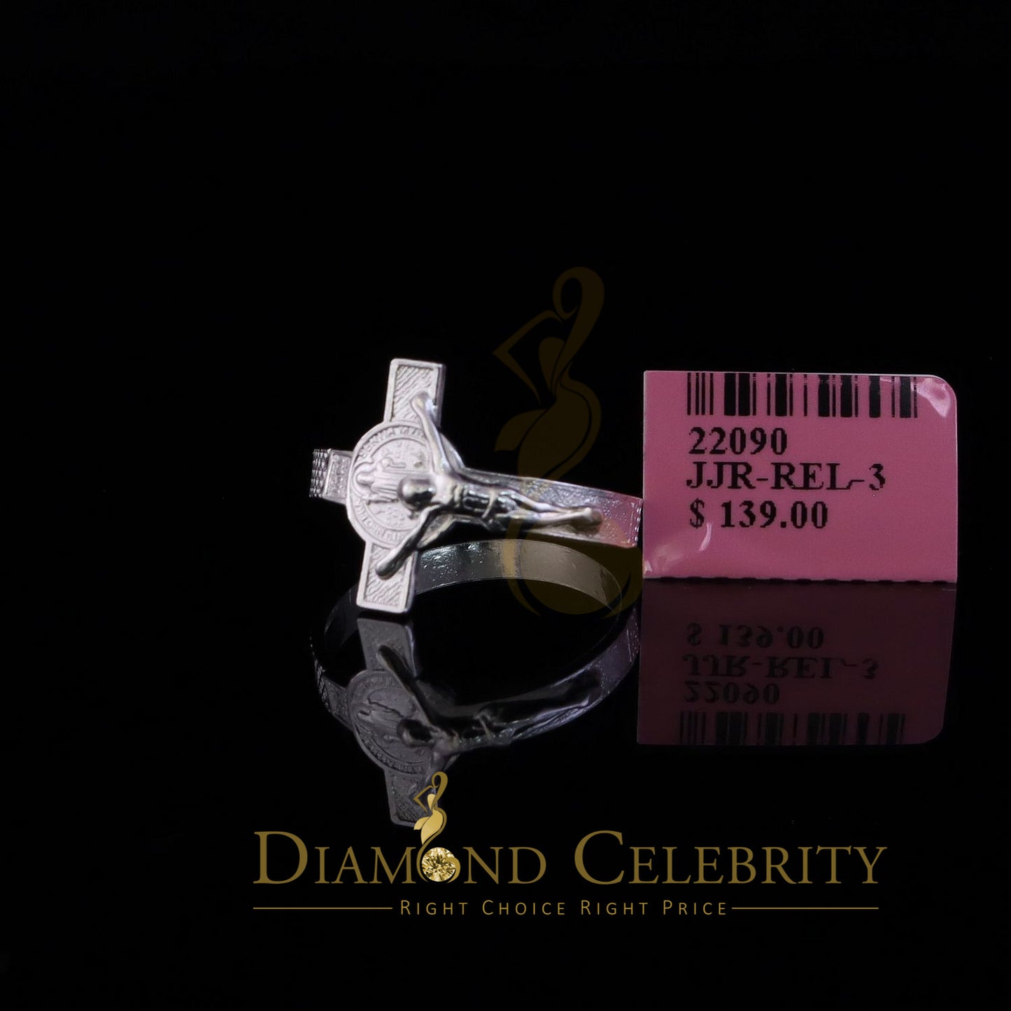 DiamondCelebritees Benito White 925 Sterling Silver St Benedict Religious Cross Women's Ring SZ 9.5