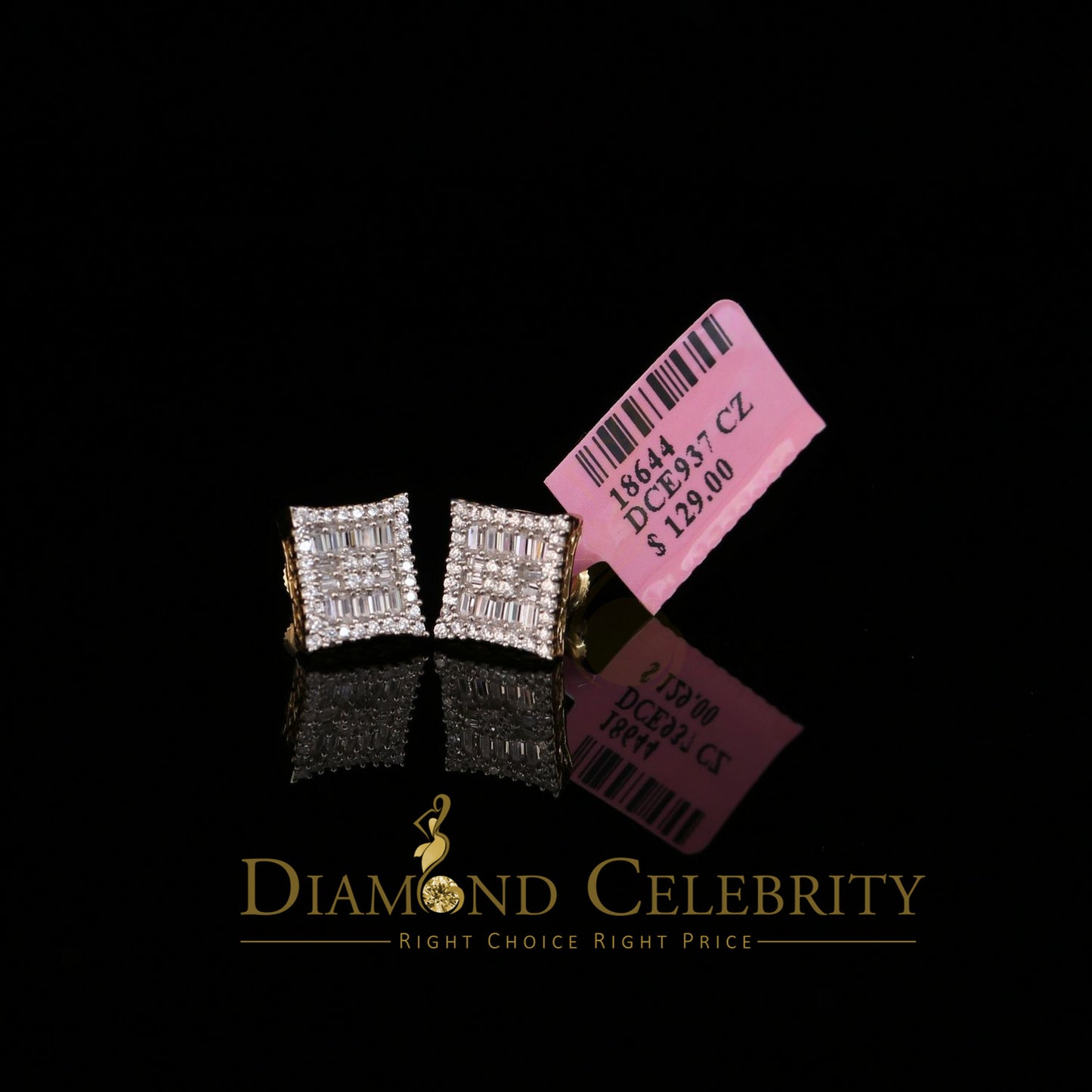 DiamondCelebritees  Yellow 925 Sterling Silver 0.68ct Cubic Zirconia Women's & Men's Square Earrings