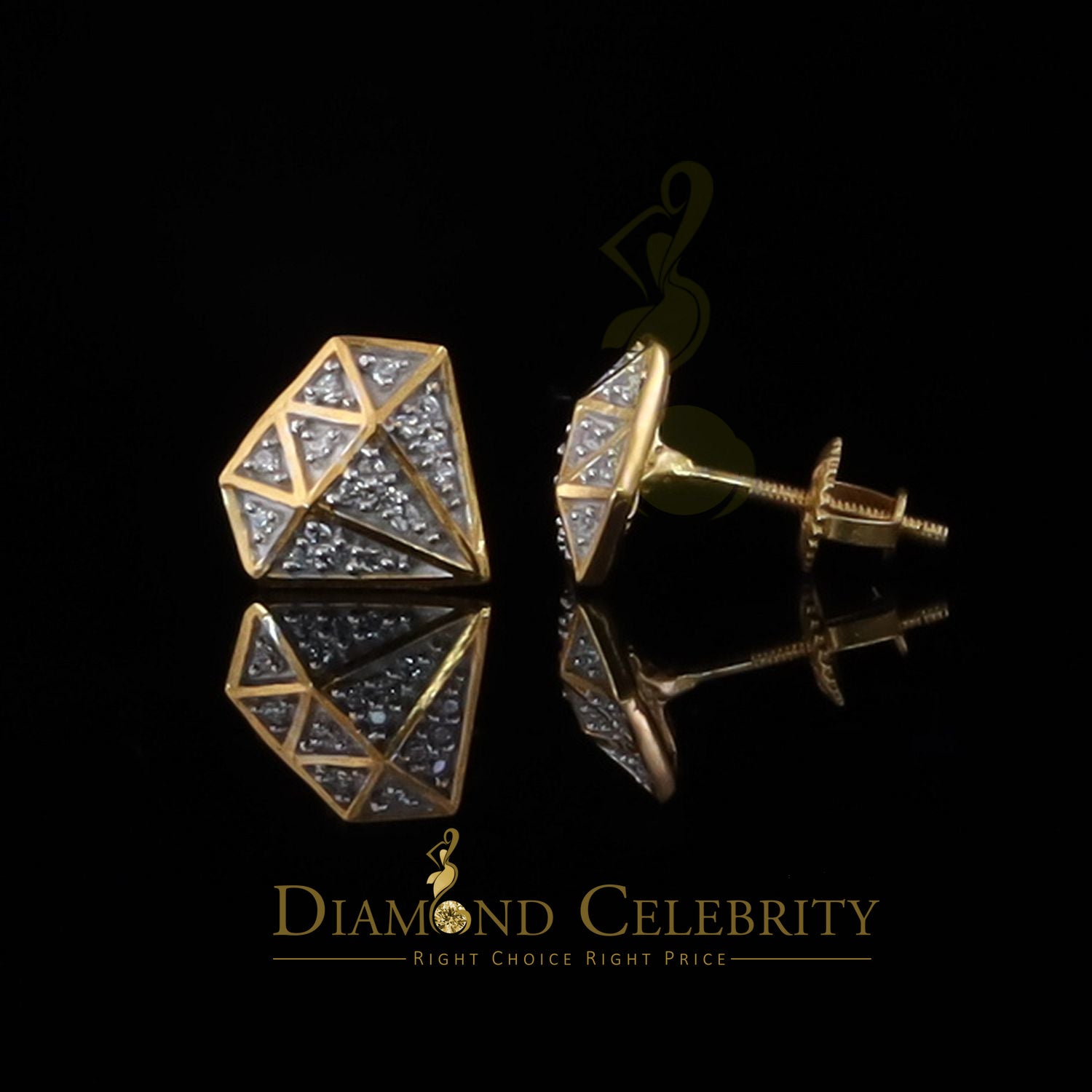 DiamondCelebritees  0.24ct Cubic Zirconia 925 Yellow Silver Women's & Men's Hip Hop Stud Earrings