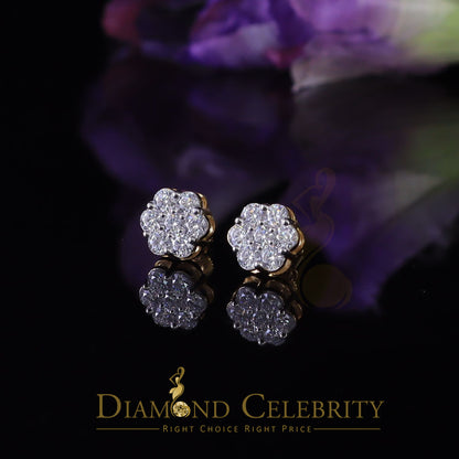 DiamondCelebritees Stud FLORAL Earrings 10k Real Yellow Gold 1.50ct VVS 'D' Color Real Moissanite