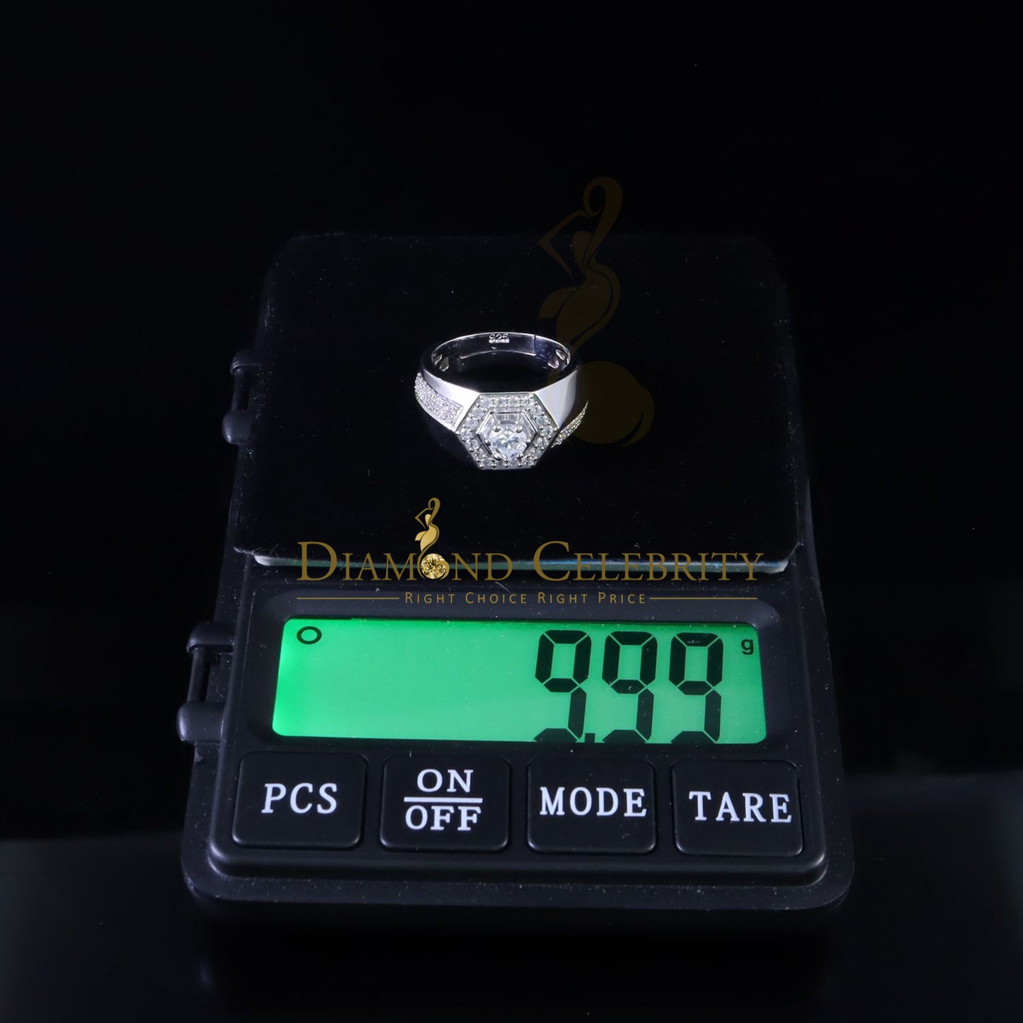 DiamondCelebritees 925 White Sterling Silver Cubic Zirconia 2.44ct Men Adjustable Ring Size 8 to 10