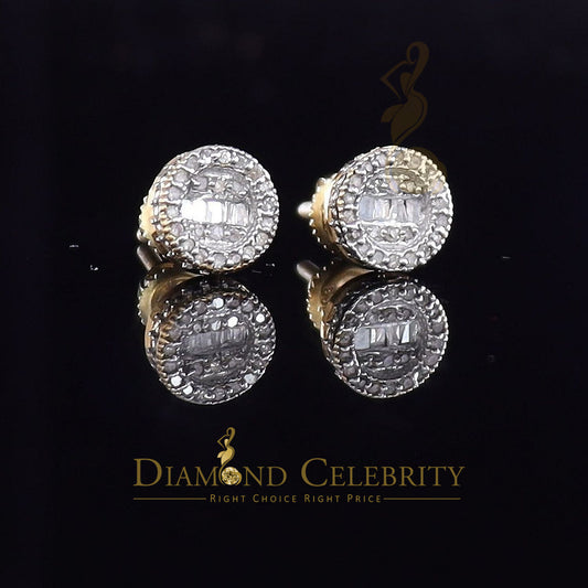 DiamondCelebritees 925 Sterling Yellow Silver 0.20ct Diamond Men's & Womens Style Round Earrings