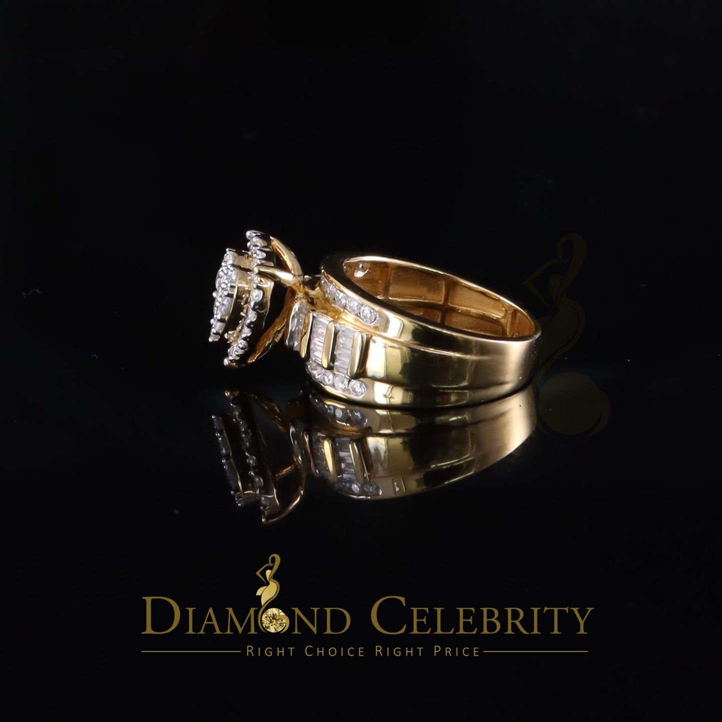 DiamondCelebritees Women's Cinderella Heart Ring Yellow 925 Silver 1.00ct VVS D Moissanite SZ7