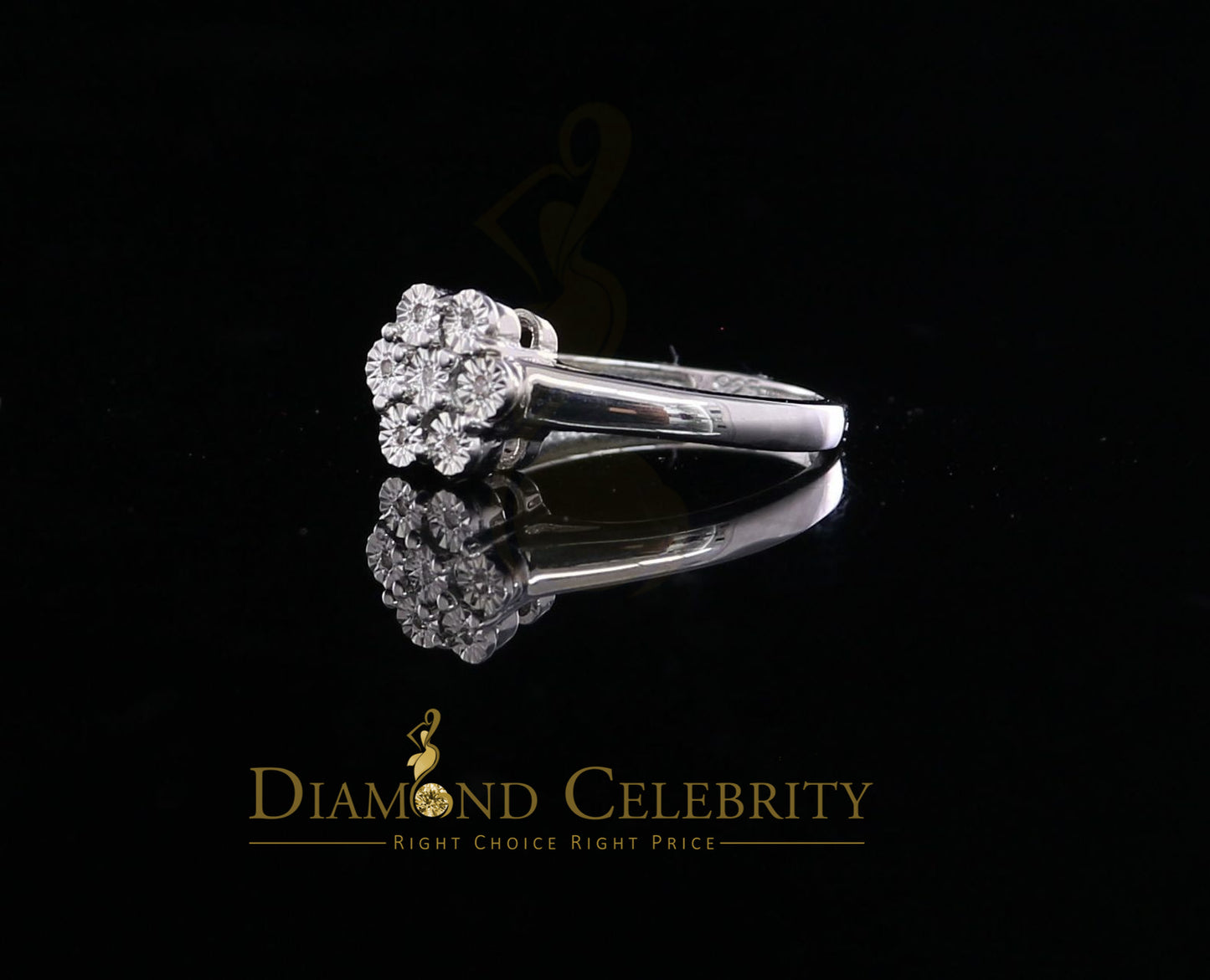 DiamondCelebritees 0.05 CT Real Diamond 925 Sterling Silver White Luxury Womens Floral Ring Size 7