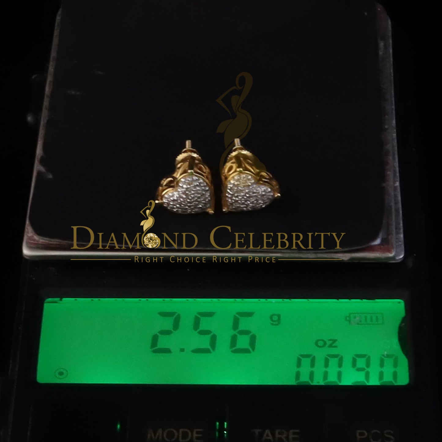 DiamondCelebritees 0.10ct Diamond 925 Yellow Silver for Men's & Womens Stud Heart Cluster Earring