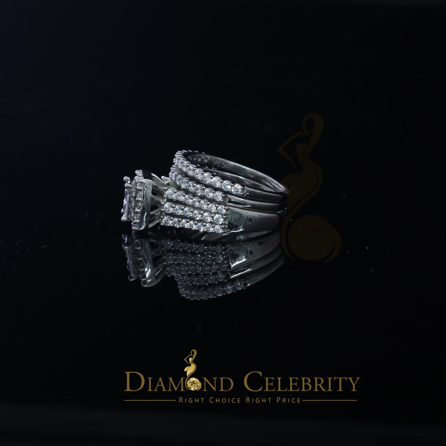 DiamondCelebritees 3. 00ct Cubic Zirconia Sterling White Silver Round Engagement Women's Ring SZ 7