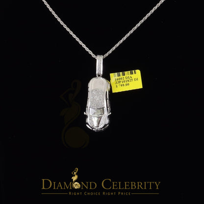 DiamondCelebritees Real 0.33ct Diamond 925 Sterling Silver Sport CAR Charm Necklace Pendant White