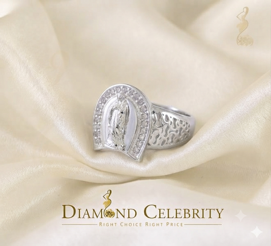 DiamondCelebritees White Virgin Merry CZ 925 Silver Horse Shoe Shape Women's Religious Ring SZ 8.5