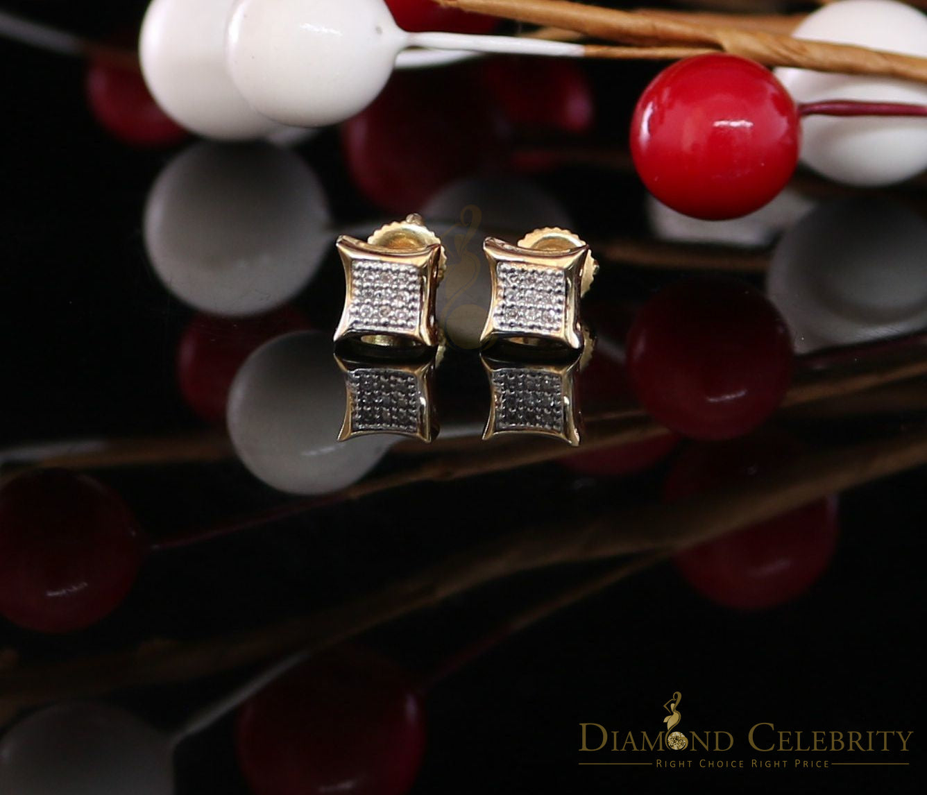DiamondCelebritees 10K Real Yellow Gold with 0.05ct Real Diamond Square Stud Earring for Men/Women