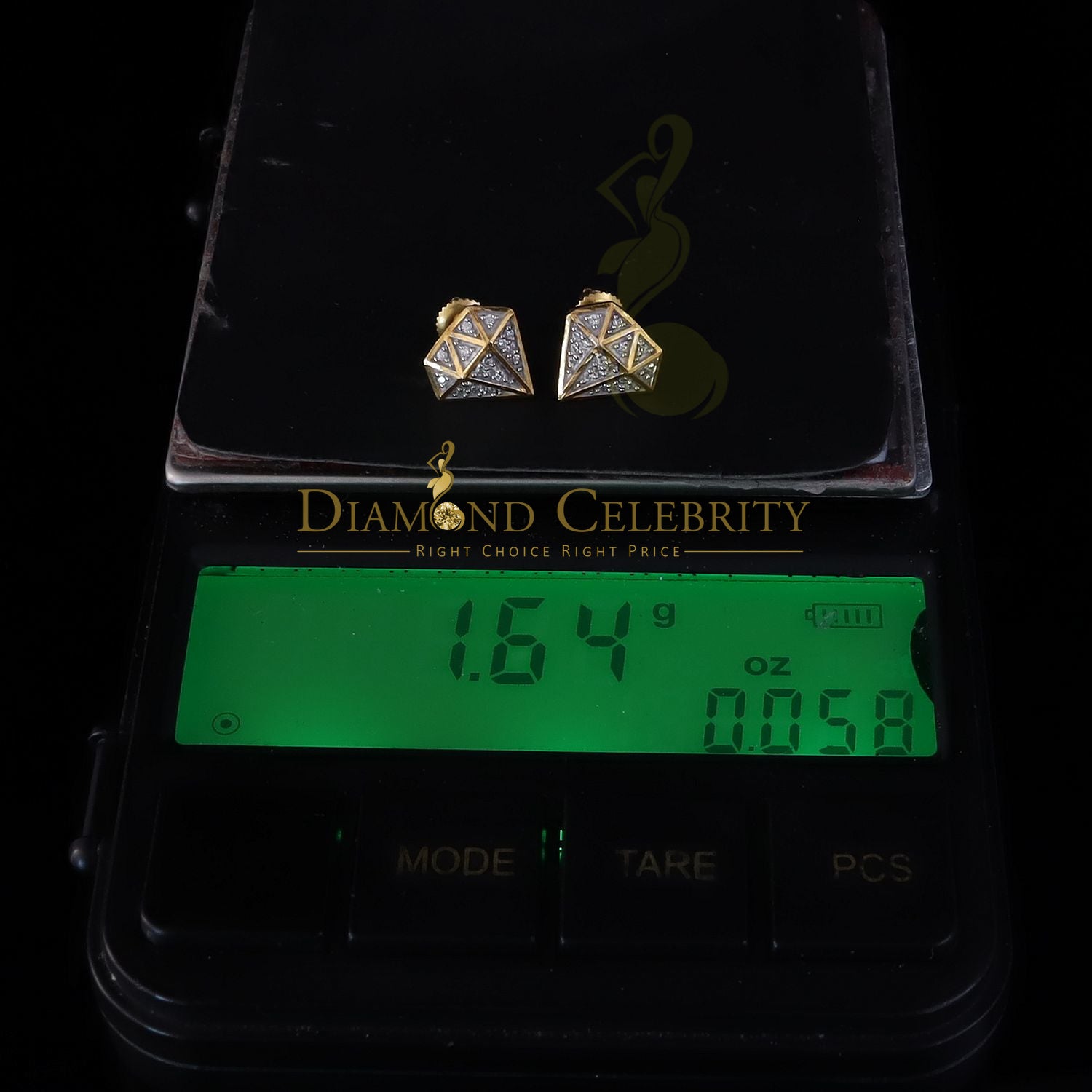 DiamondCelebritees  0.24ct Cubic Zirconia 925 Yellow Silver Women's & Men's Hip Hop Stud Earrings