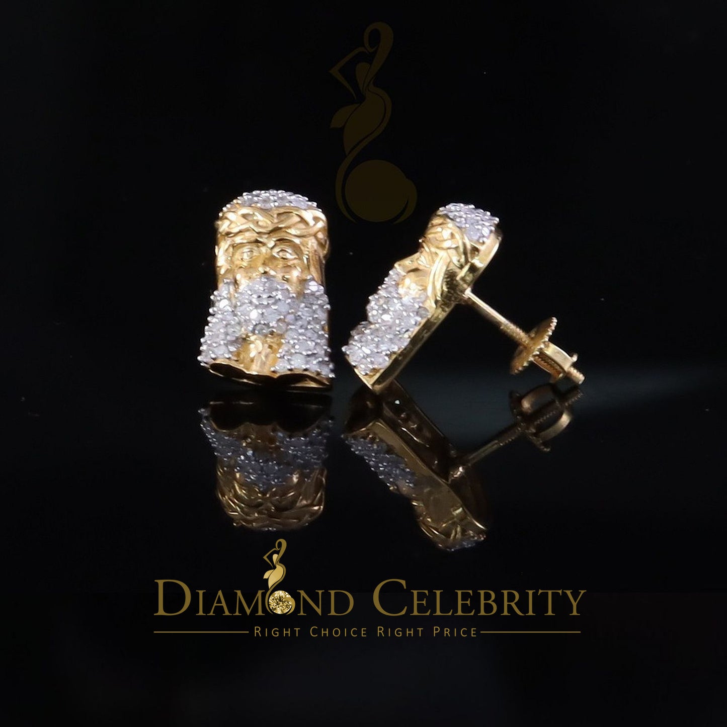 DiamondCelebritees 0.50ct Diamond 925 Sterling Silver Yellow for Men's & Women Stud JESUS Earrings