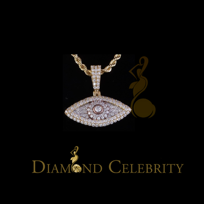 Diamondcelebritees New 2CT VVS D Moissanite Yellow Silver Charm Evil Eye 1 Inch Pendant Men & Women