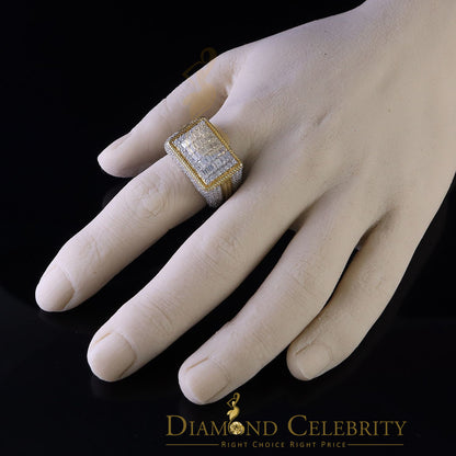 DiamondCelebritees Men's Baguette 4.50ct VVS 'D' Moissanite Yellow Silver 3D Rectangle Rings SZ 10