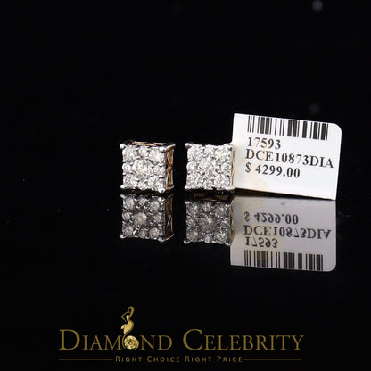 DiamondCelebritees 10K Real Yellow Gold with Real 1.50ct Diamonds Square Stud Earrings