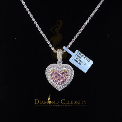 DiamondCelebritees 925 Silver White Women's 11.00 ct VVS'D' Pink Moissanite 3D Double Heart Pendant