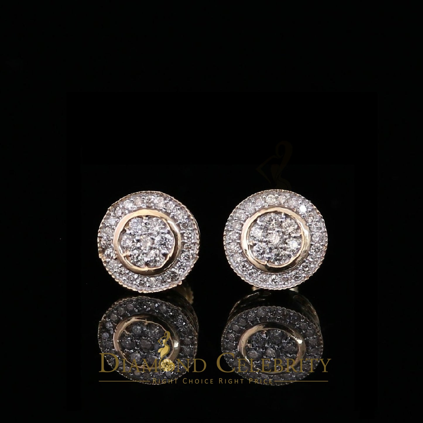 DiamondCelebritees 10K Real Yellow Gold Real Diamond 0.50CT Men's/Women's Stud Round flower Earring