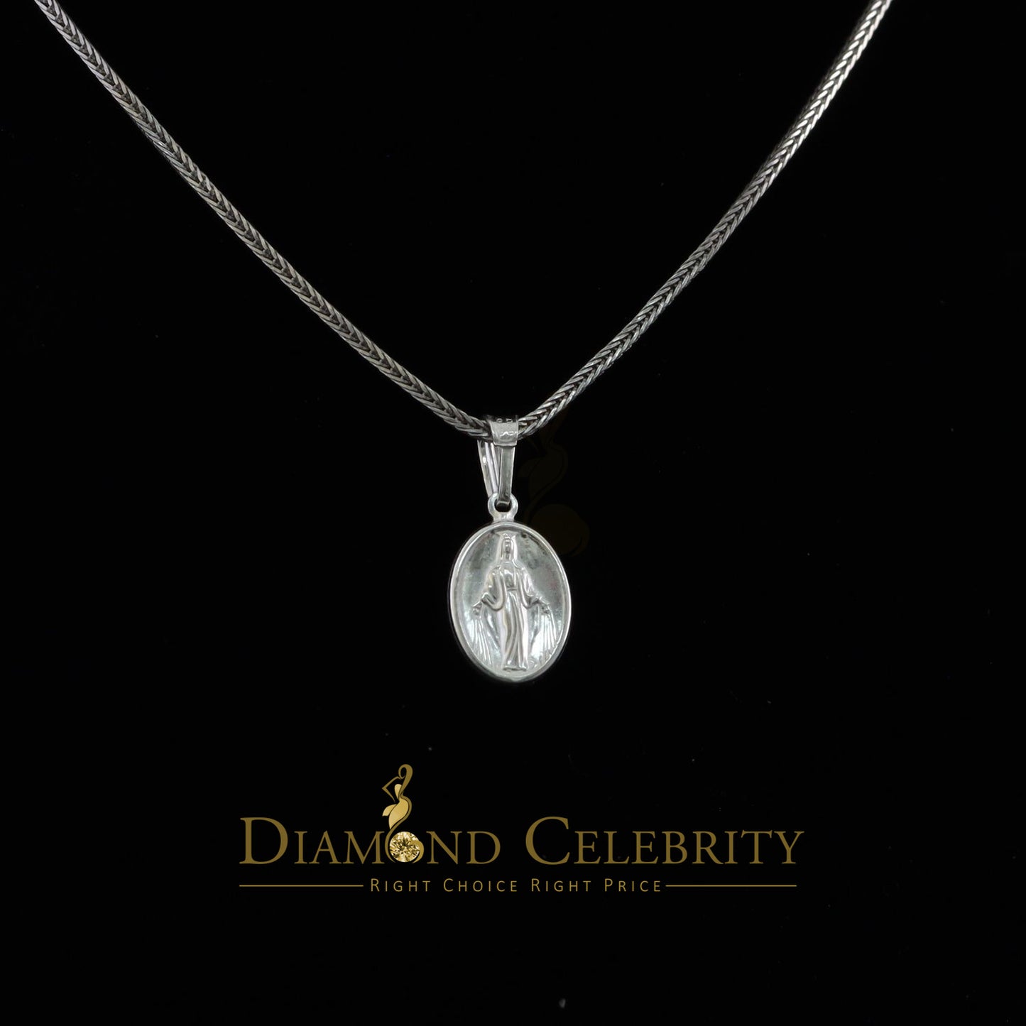 DiamondCelebritees 925 Sterling Silver Double Side Oval Jesus Men's/Women's Pendant White Religious