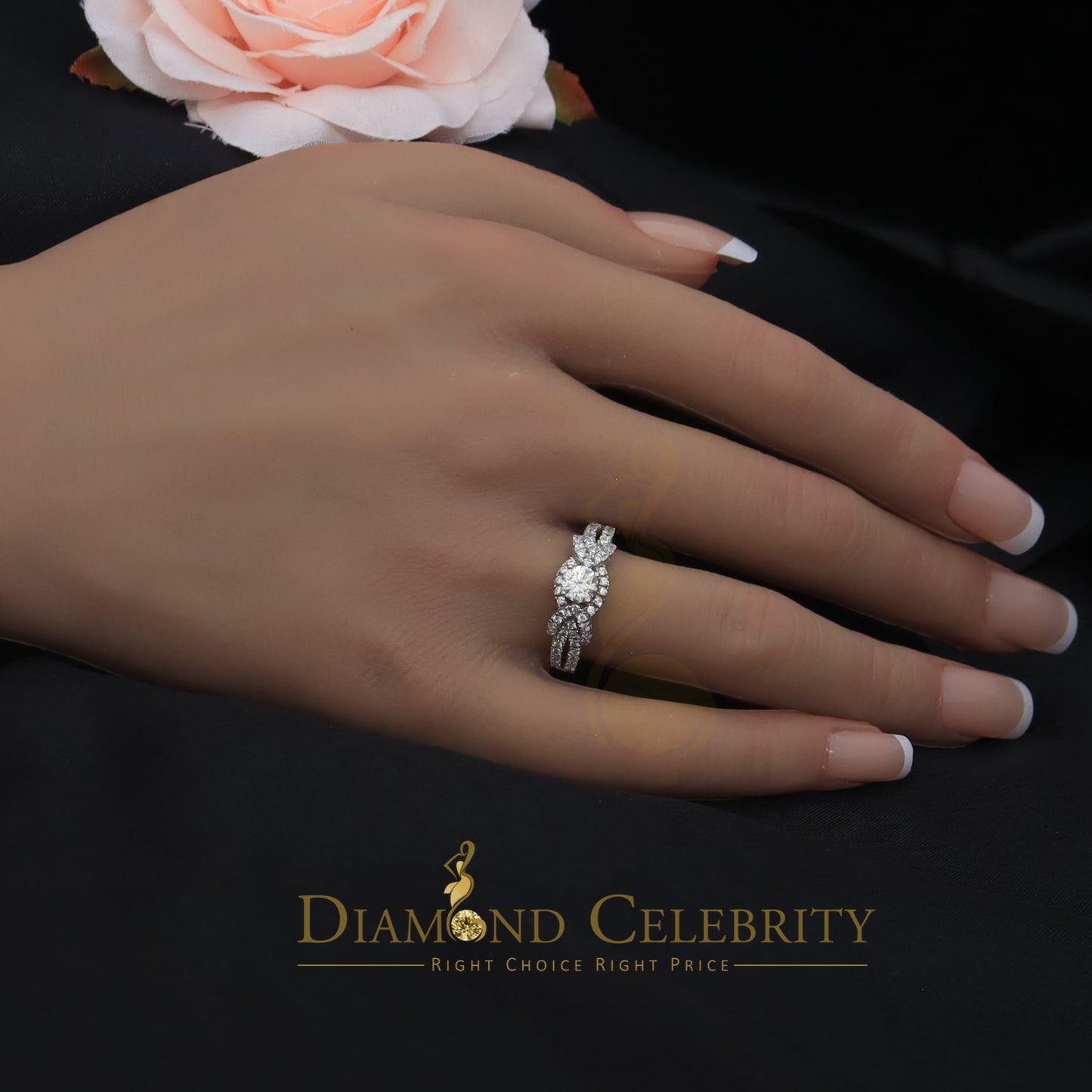 DiamondCelebritees 925 Women's White Silver 3.0ct CZ Centre 0.50ct Round Engagement Ring SZ 7