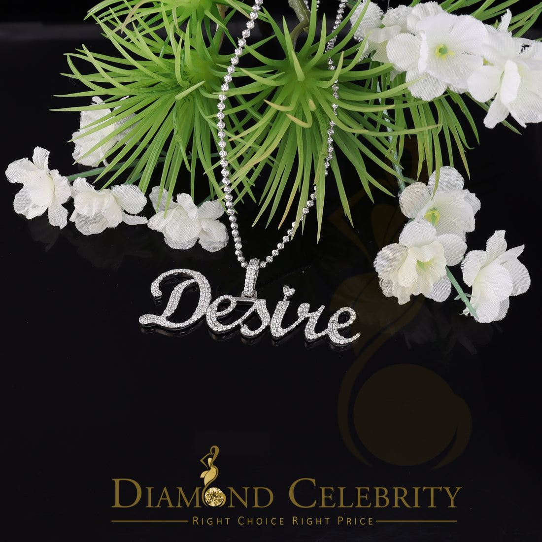 DiamondCelebritees White Desire Letter 925 Sterling Silver Pendant 2.49ct Cubic Zirconia stone
