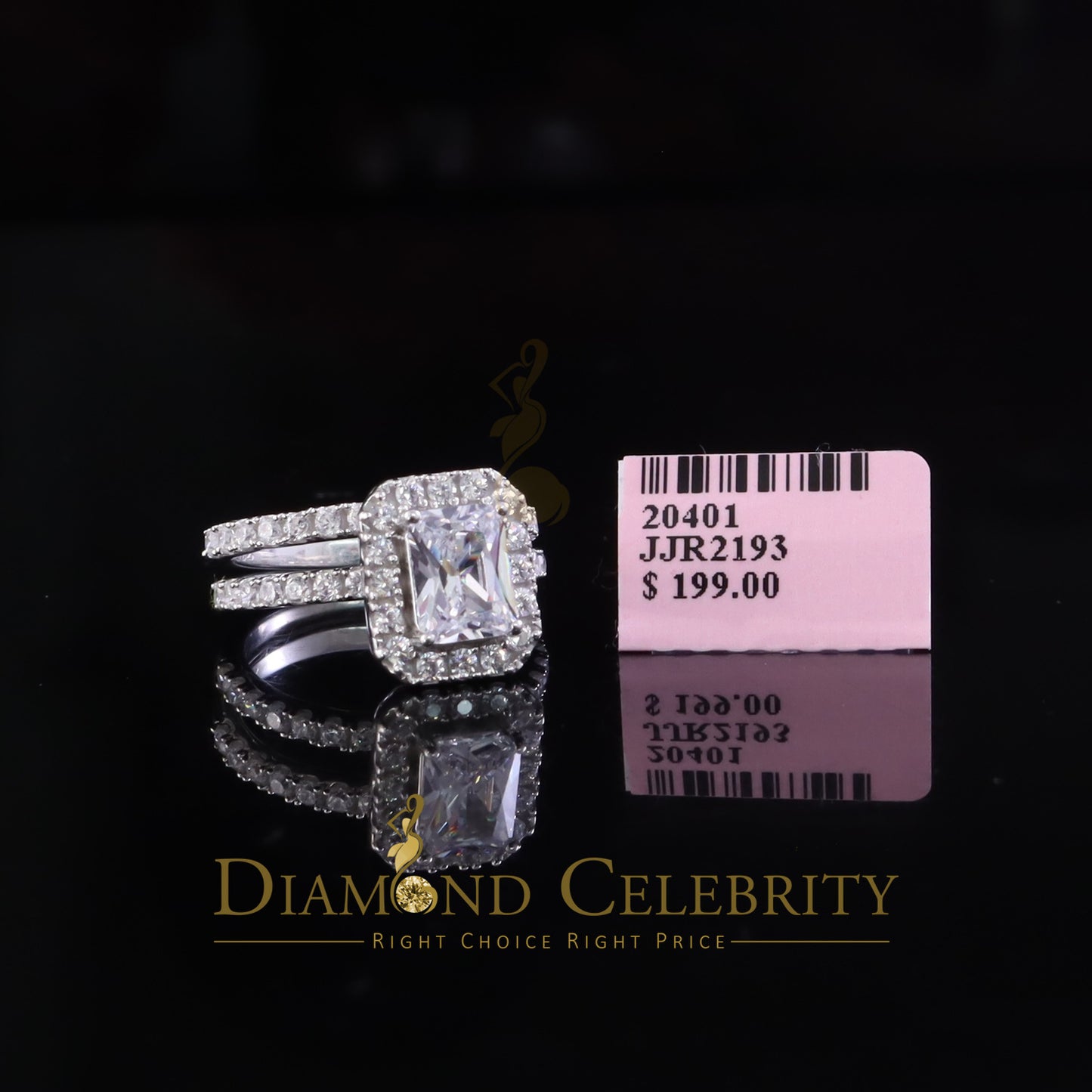 DiamondCelebritees 50 Cubic Zirconia Emearld Shape 2.97ct White Silver With Women Bridal Ring Sz7