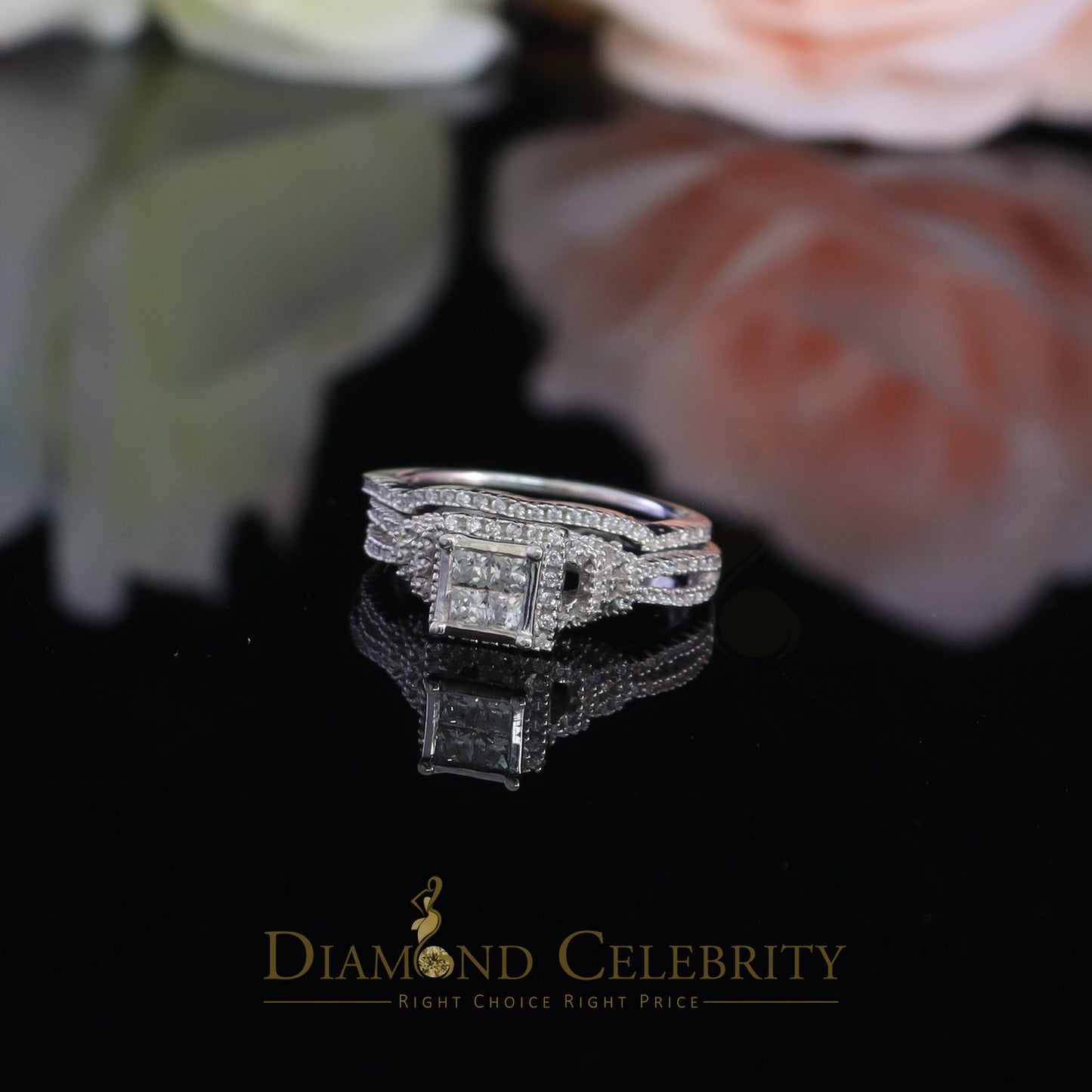 DiamondCelebritees Sterling Silver White Square 1.80ct Cubic Zirconia Womens Bridal Ring Size 7