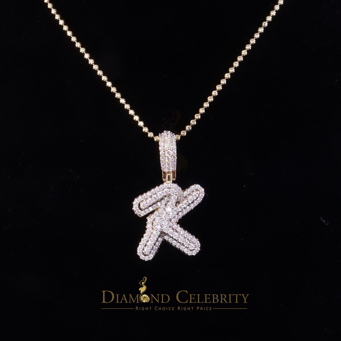 DiamondCelebritees Yellow Cursive 3D Alphabet Shape 925 Sterling Silver Cubic Zirconia Pendant
