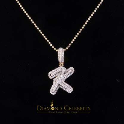 DiamondCelebritees Yellow Cursive 3D Alphabet Shape 925 Sterling Silver Cubic Zirconia Pendant
