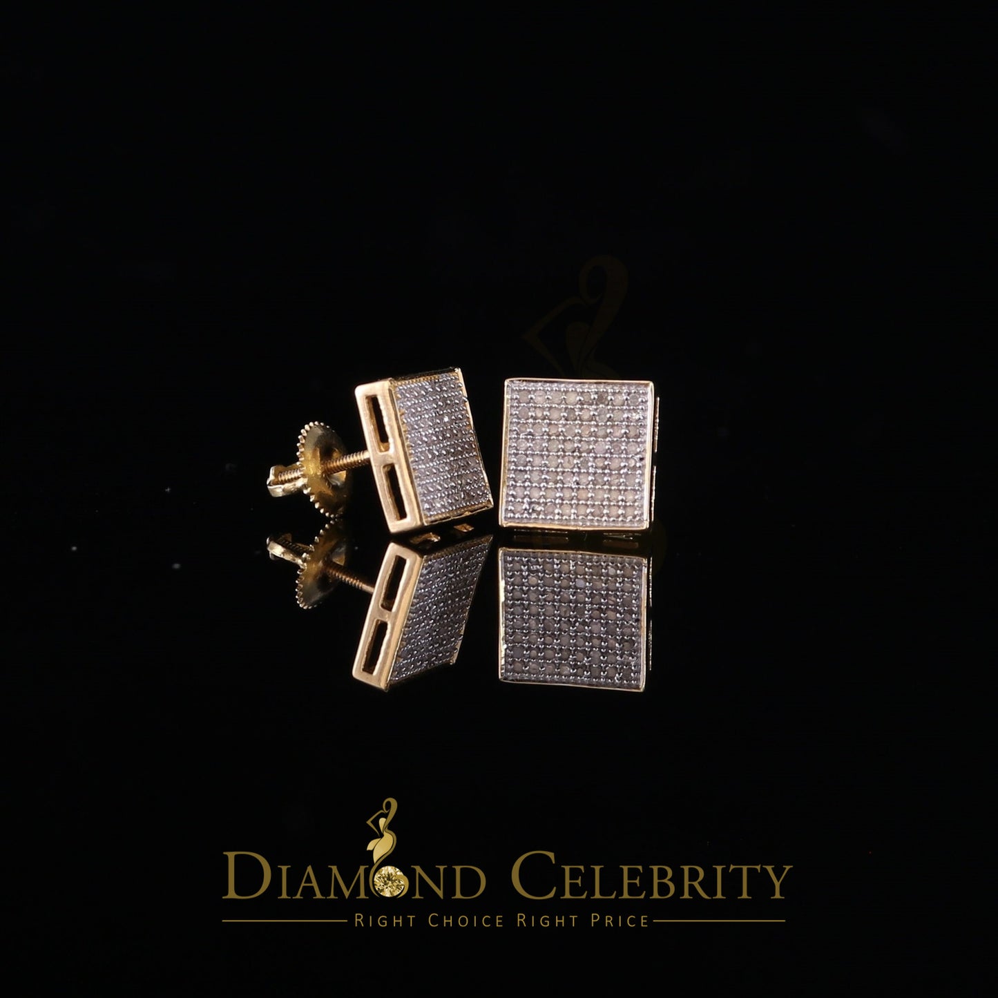 DiamondCelebritees 925 Sterling Silver 0.33ct Diamond Real For Women's & Men's Yellow Stud Earrings