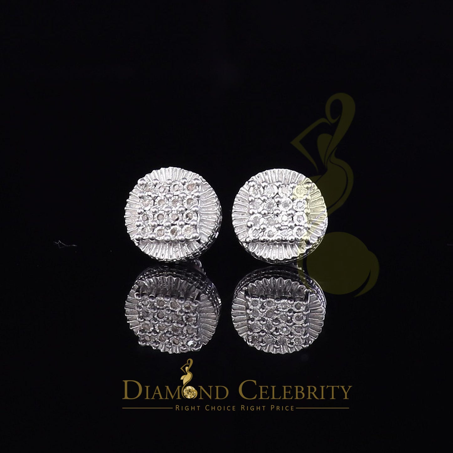 DiamondCelebritees 925 Sterling Silver White Hip Hop 0.15ct Diamond Men's & Women's Round Earrings