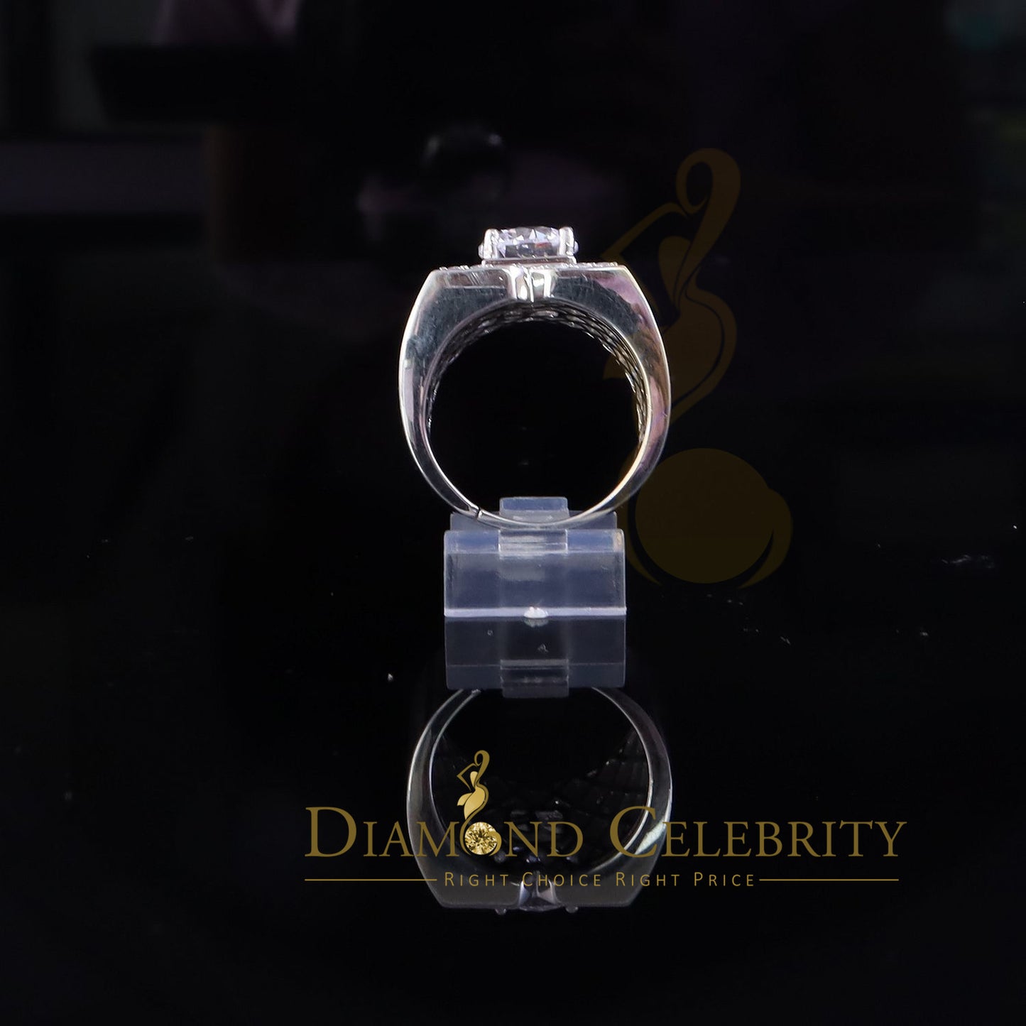 DiamondCelebritees 4.50ct Cubic Zirconia White 925 Silver Men's Adjustable Ring SZ From 9 to 11