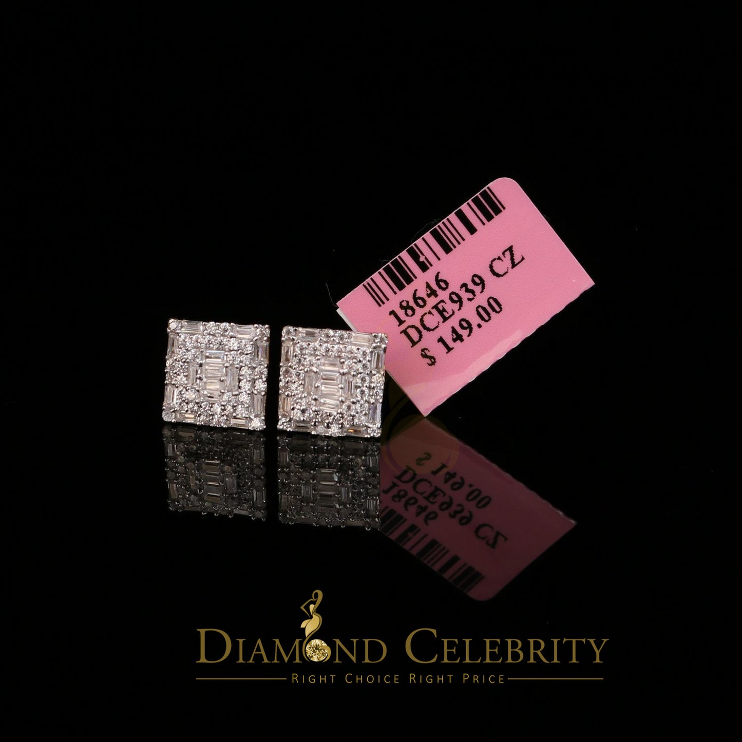 DiamondCelebritees  925 Sterling Yellow 0.72ct Silver Cubic Zirconia Hip Hop Women's Square Earrings