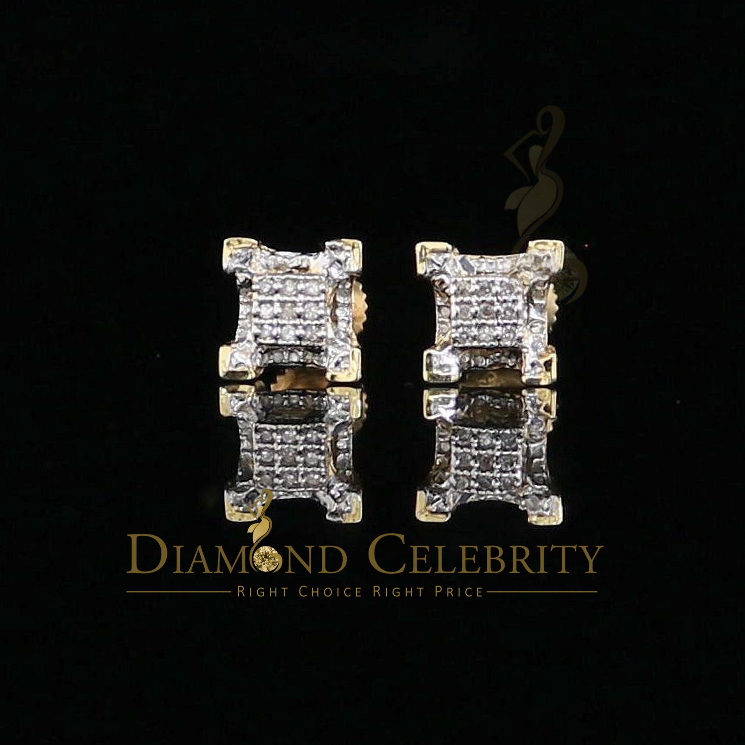 925 Sterling Silver Yellow Hip Hop 0.15ct Diamond Man & Women Square Earrings