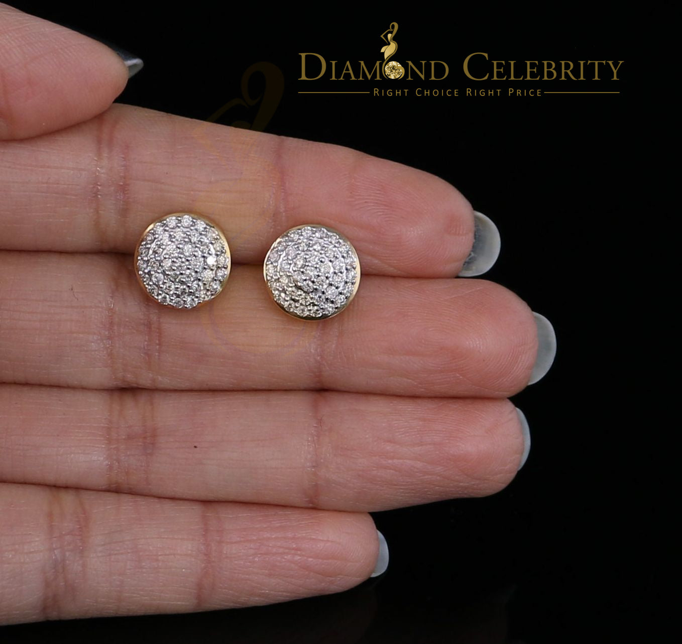 DiamondCelebritees 10K Real Yellow Gold Real Diamond 0.75CT Men's/Women's Stud Round Earring