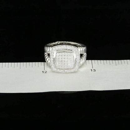 DiamondCelebritees 1.33ct White Silver Square Cubic Zirconia Womens Adjustable Ring From SZ 8 to 10