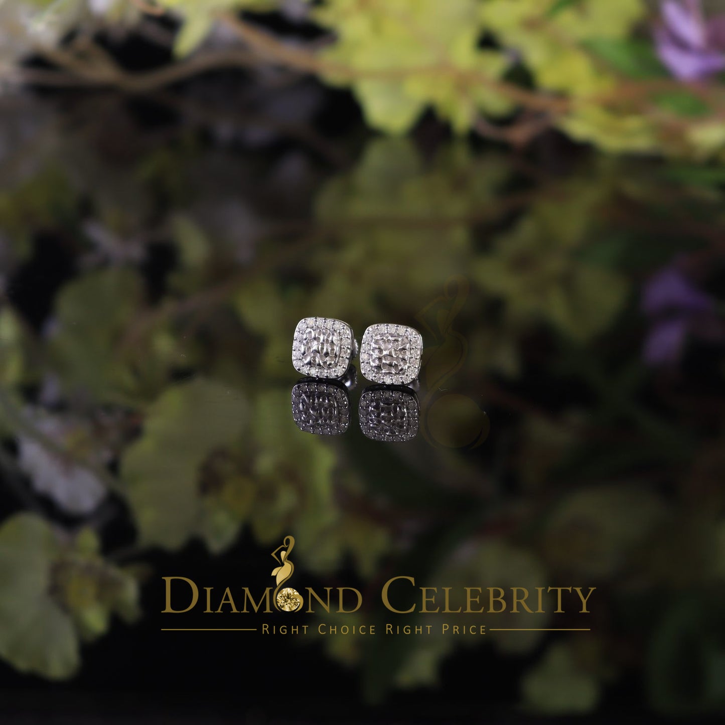 Diamondcelebritees 1.00ct Moissanite White 925 Silver Womens Round Edge Square Shape Nugget Earring
