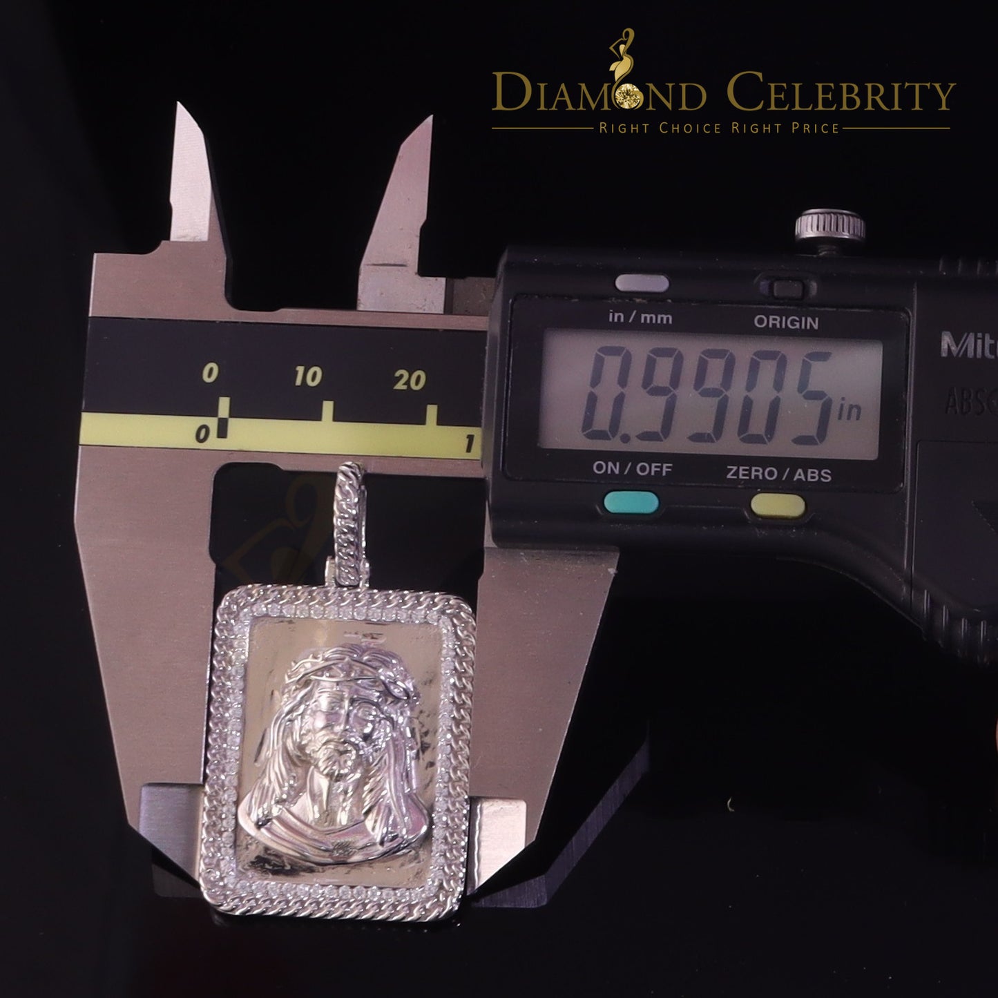 DiamondCelebritees Men's Square JESUS White 925 Sterling Silver 0.66ct CZ '1.00'inch 3D Pendant