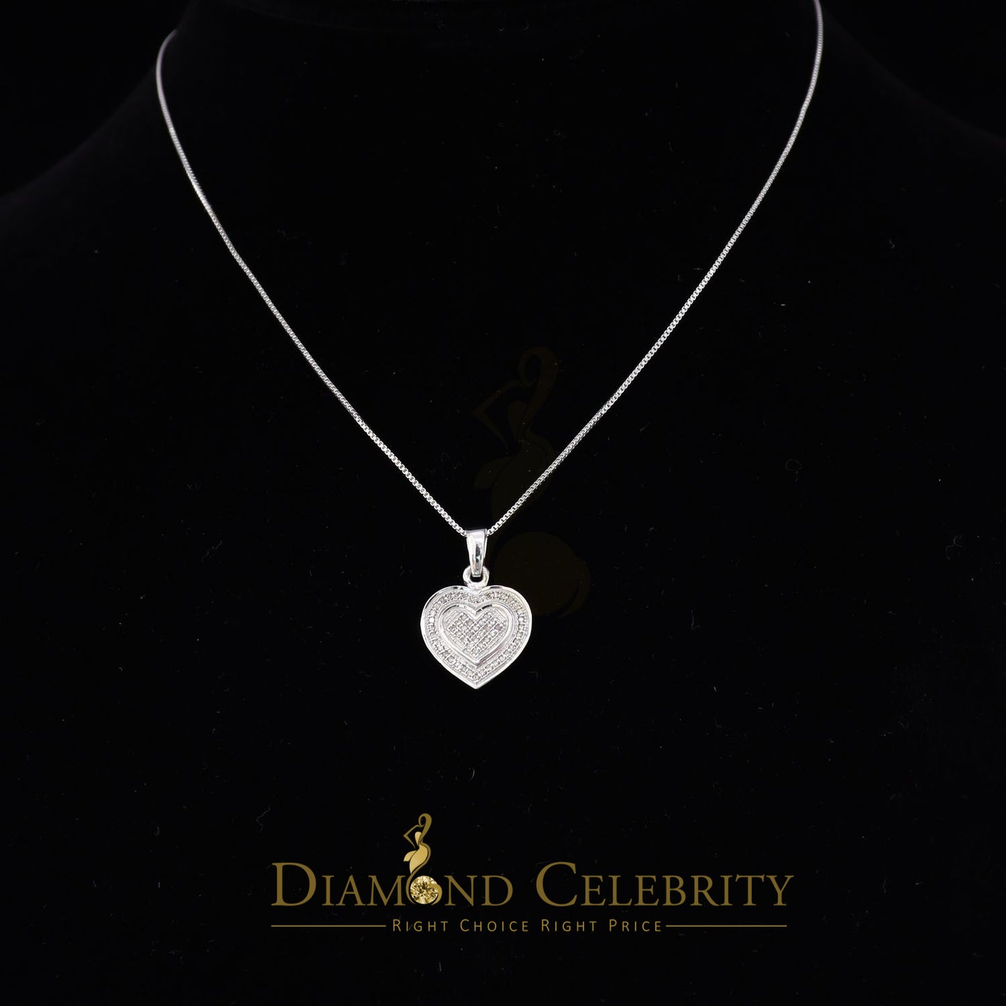 DiamondCelebritees  Real 0.25ct Diamond 925 Sterling Silver HEART Charm Necklace Pendant in White