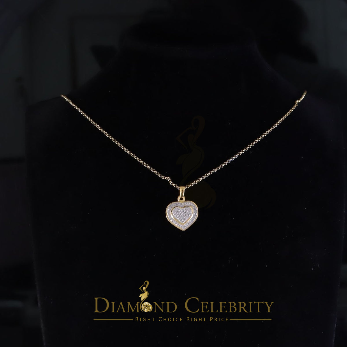 DiamondCelebritees  Small Yellow Real 0.25ct Diamond 925 Silver double Heart Charm Necklace Pendant