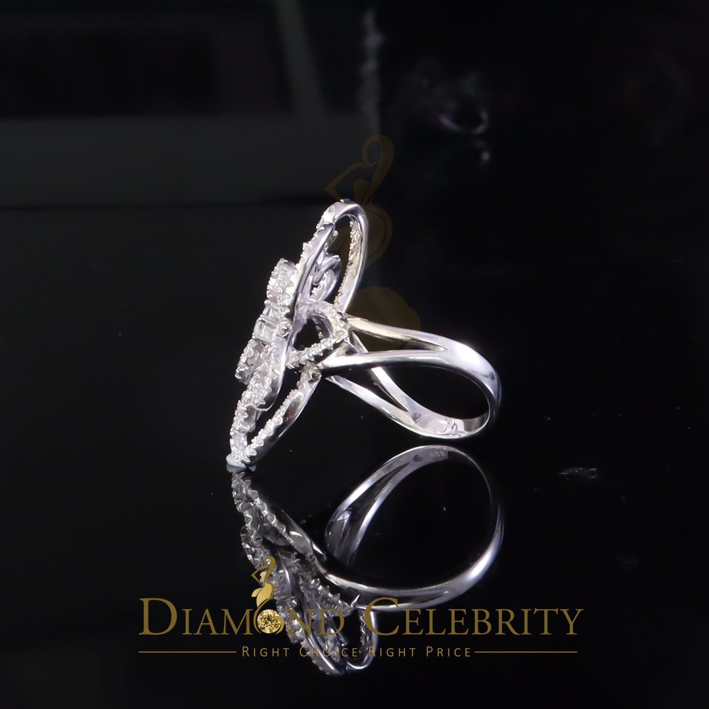 DiamondCelebritees 2.50 ct Cubic Zirconia 925 White Silver Cocktail Flower Womens Ring Size 8.5
