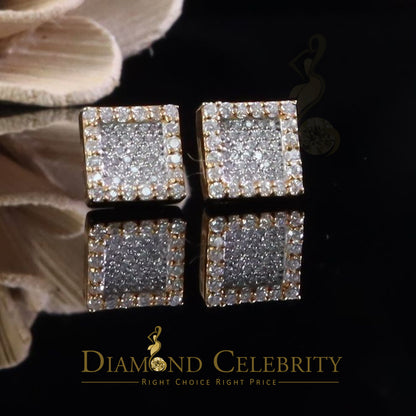 DiamondCelebritees 925 Yellow Silver 0.80ct VVS 'D' Moissanite Square Stud Earring Men's/Womens