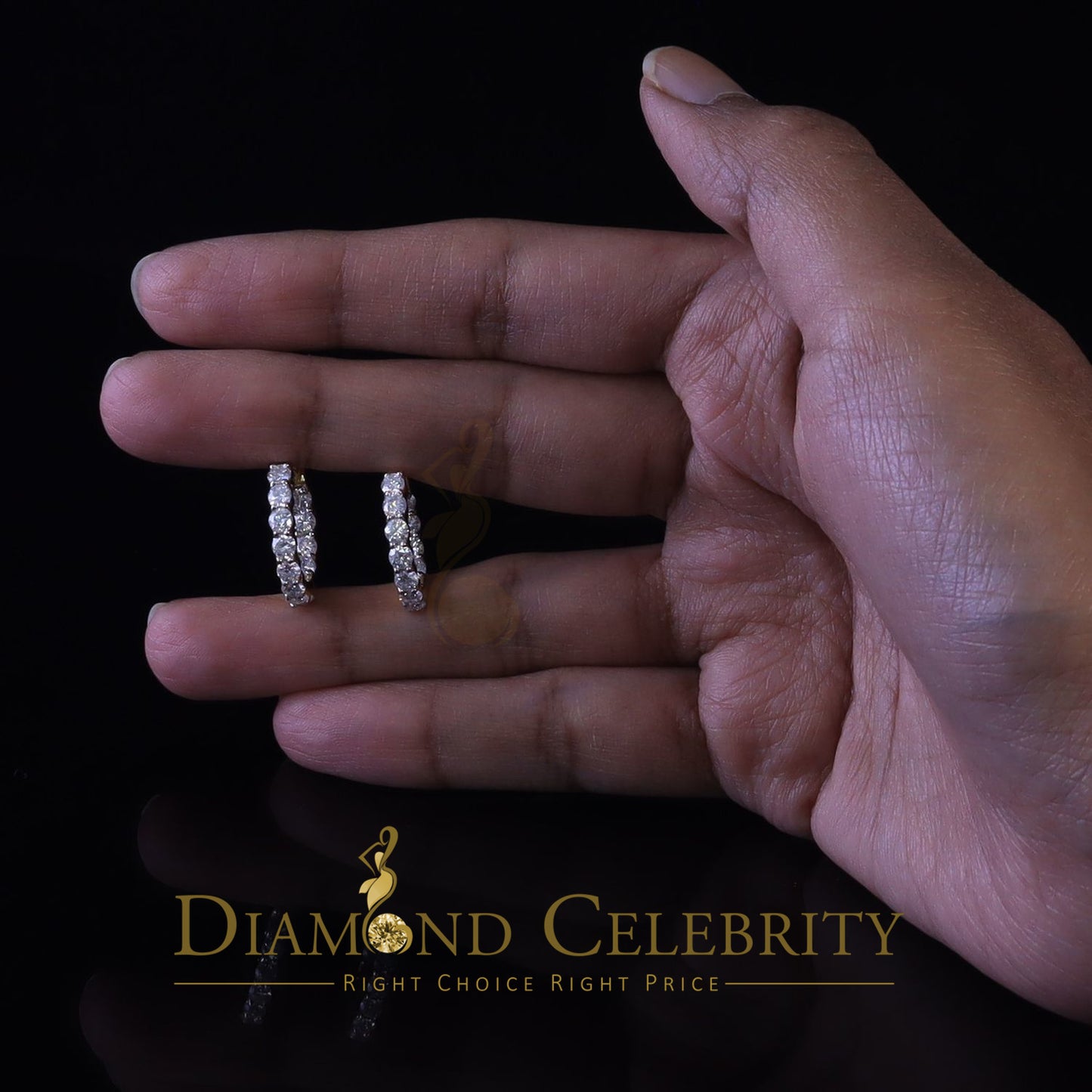 DiamondCelebritees 2.50ct Moissanite Yellow 925 Sterling Silver Women's In and Out Hoop Earrings