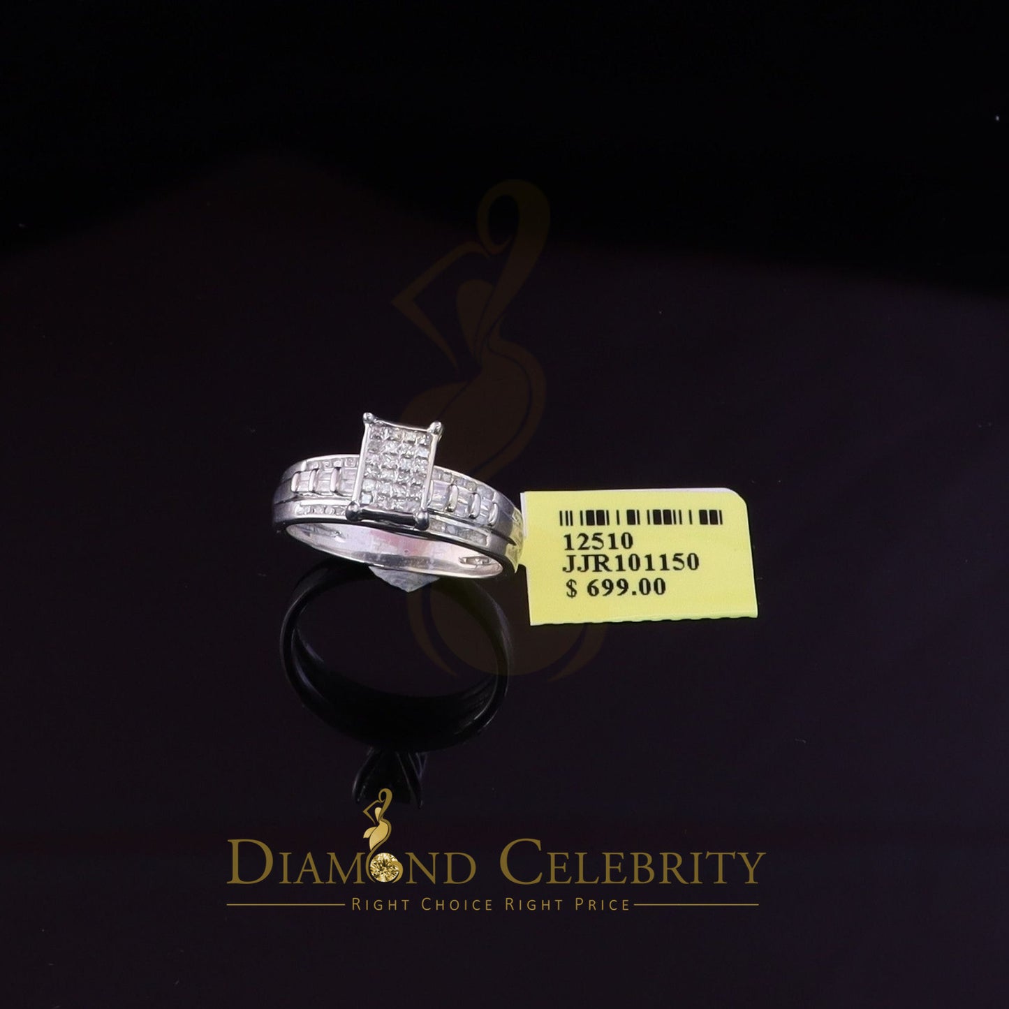 DiamondCelebritees 925 Sterling Silver White Real 0.33ct Princess Diamonds Square Ring Size 7