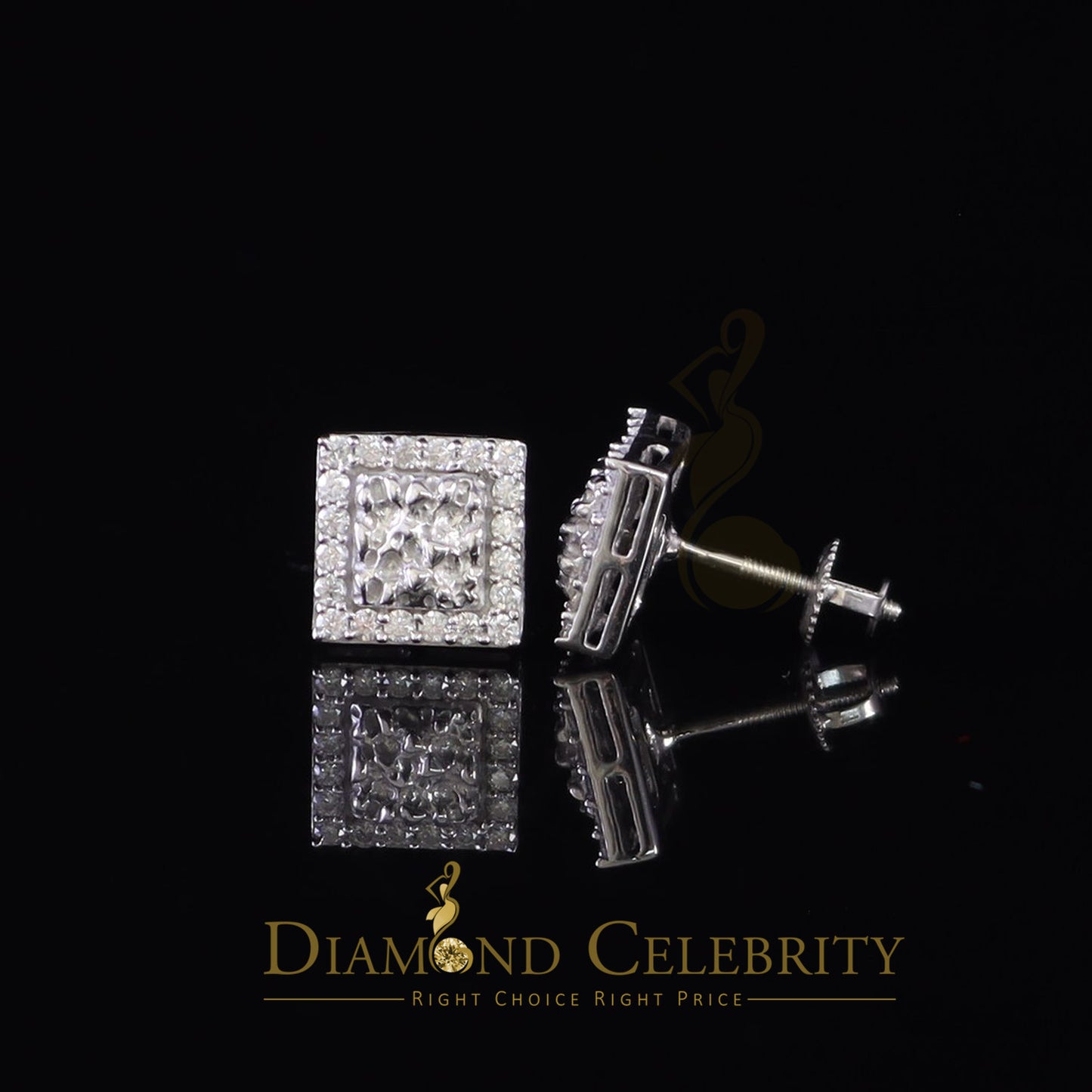 Diamondcelebritees 1.00ct Moissanite White 925 Sterling Silver Women's Square Shape Nugget Earrings