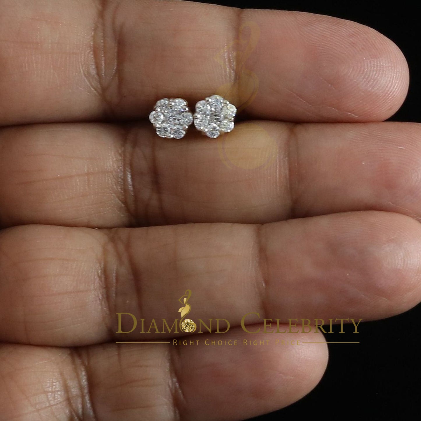 DiamondCelebritees  925 Yellow Silver 0.76ct Cubic Zirconia Women's & Men's Hip Hop Flower Earrings
