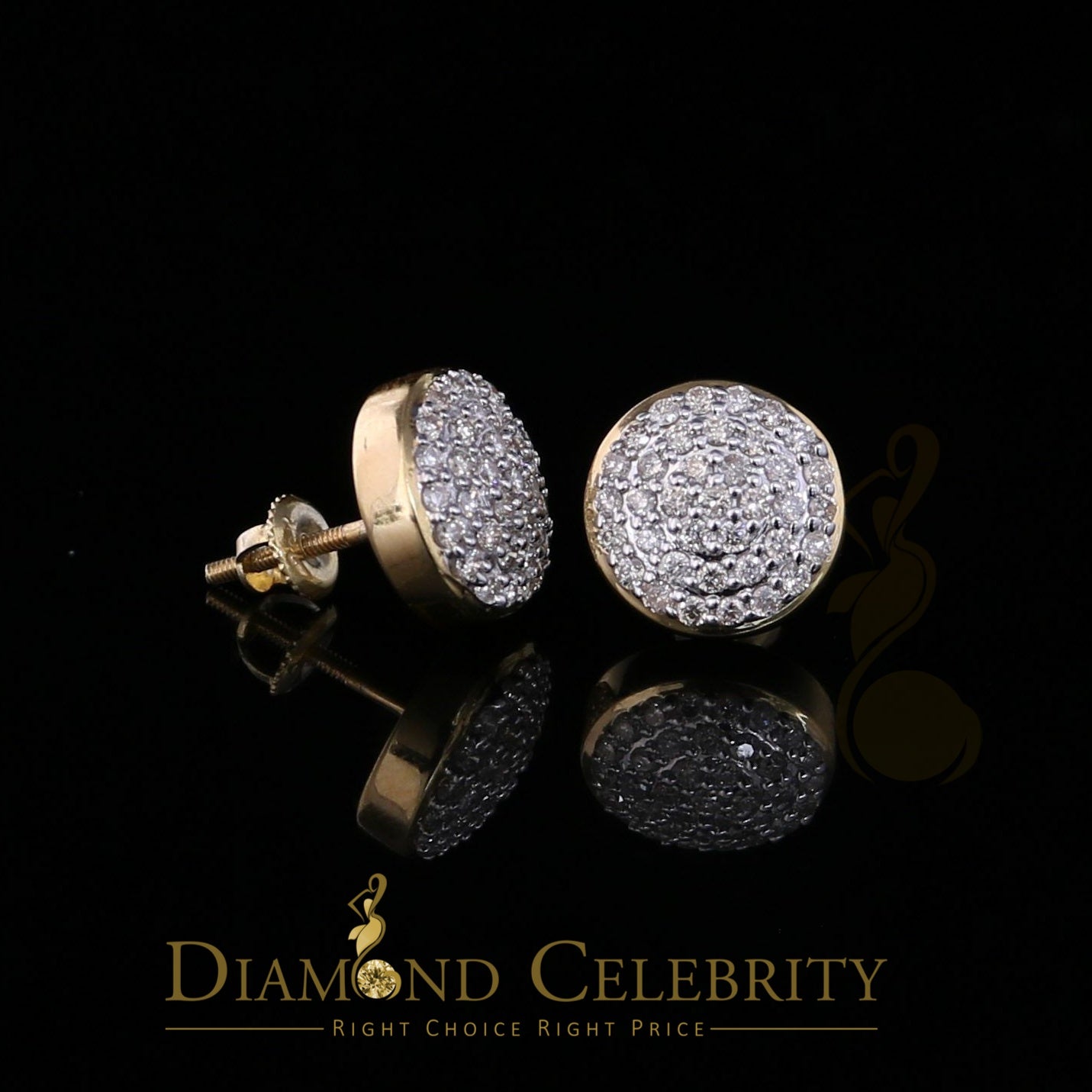 DiamondCelebritees 10K Real Yellow Gold Real Diamond 0.75CT Men's/Women's Stud Round Earring