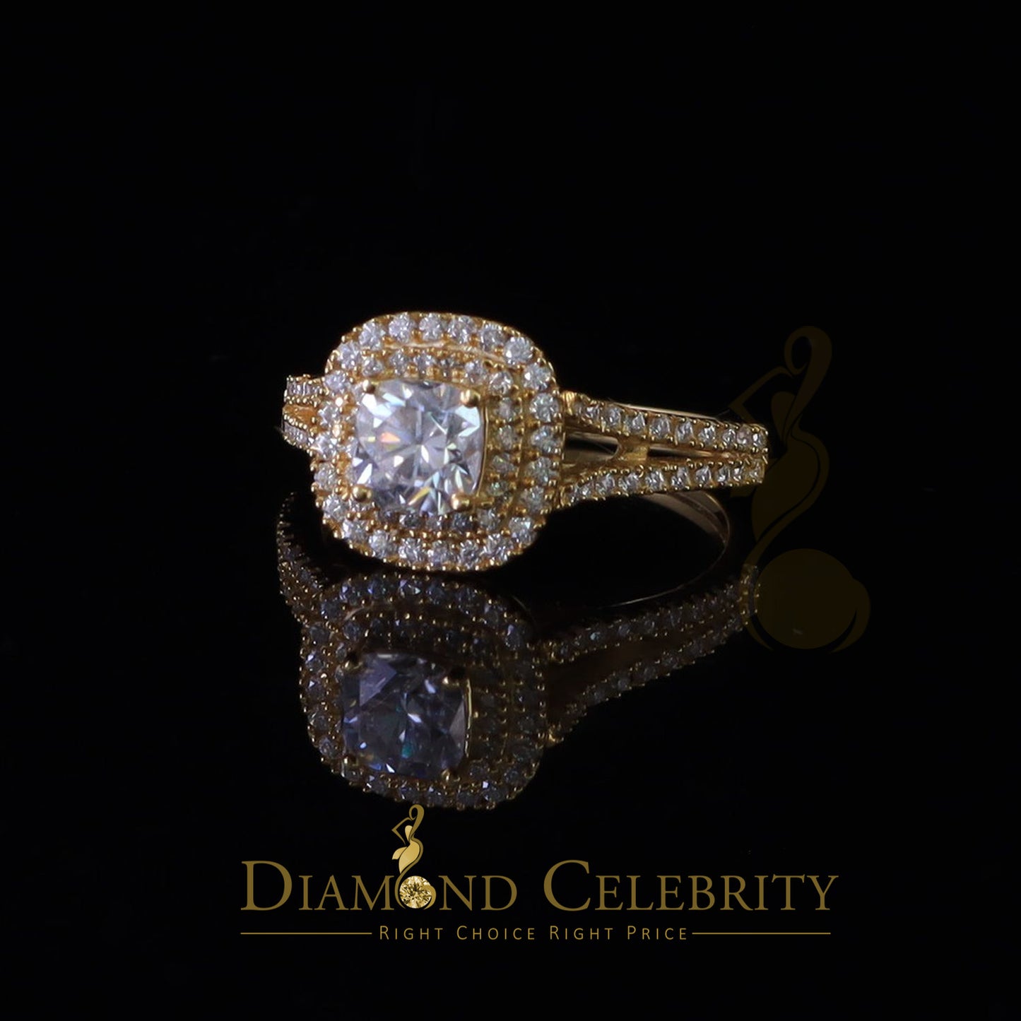 King Of Blings  10K Yellow Gold 2.00CT 'VVS' 'FL' D clr Cushion Cut Moissonite Womens Ring S/7