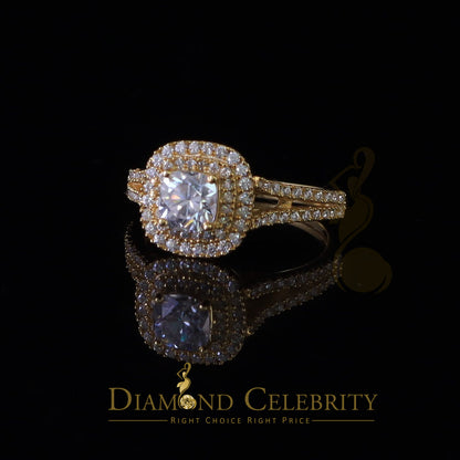 King Of Blings  10K Yellow Gold 2.00CT 'VVS' 'FL' D clr Cushion Cut Moissonite Womens Ring S/7