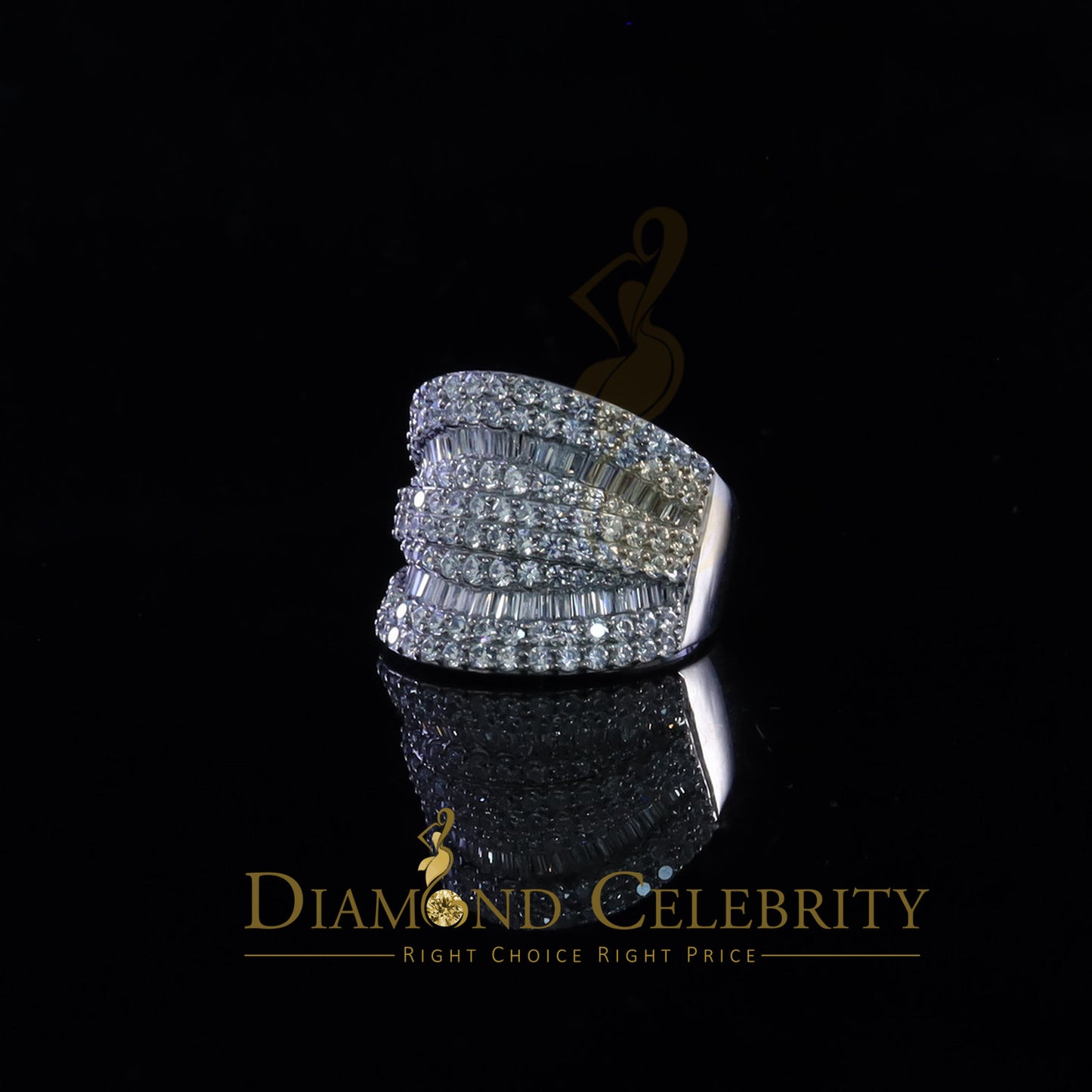 DiamondCelebritees 7.75ct Round/Baguette Cubic Zirconia Cocktail White Sterling Silver Ring Size 8