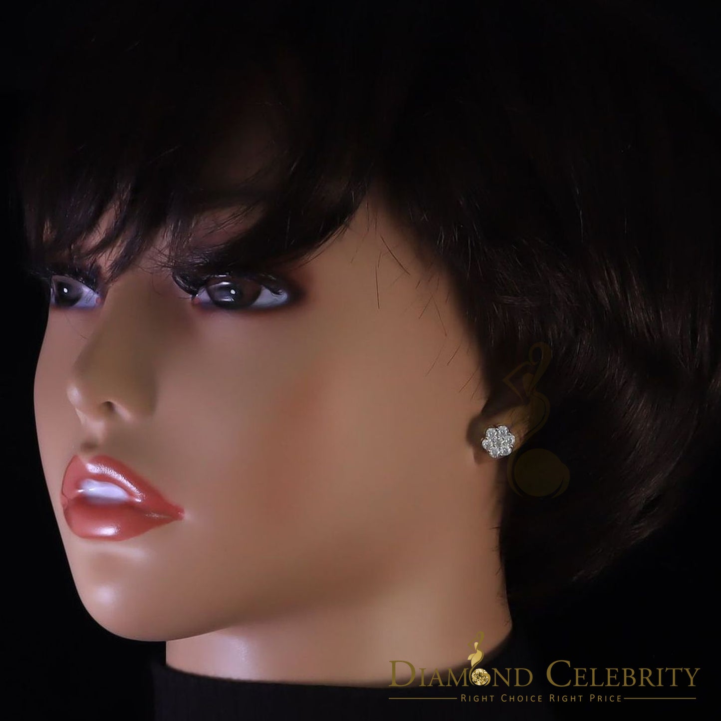 DiamondCelebritees Stud FLORAL Earrings 10k Real Yellow Gold 1.50ct VVS 'D' Color Real Moissanite
