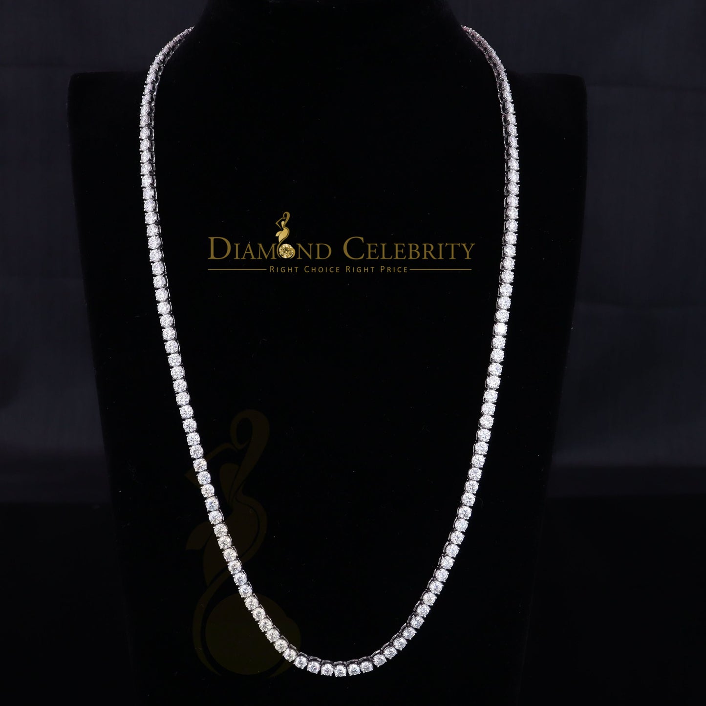 DiamondCelebritees 30ct White Moissanite 925 Silver Tennis Men's Necklace size 22inch & Width 4mm